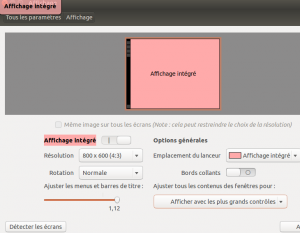Ubuntu affichage intégré