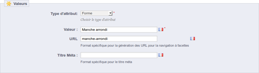Attributs et valeurs dans Prestashop