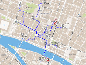 Calcul de distances en étoile par voies piétonnes