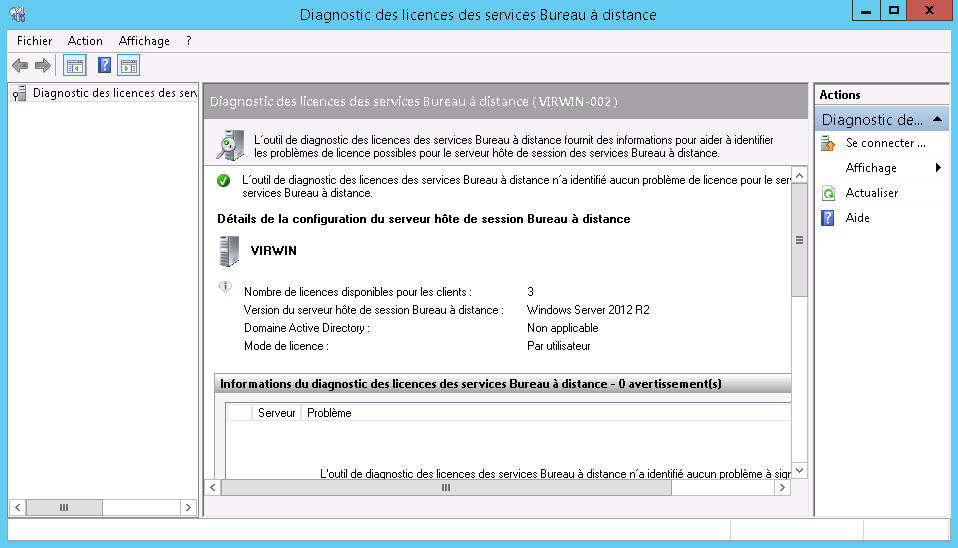 Le diagnostic des licences est ok